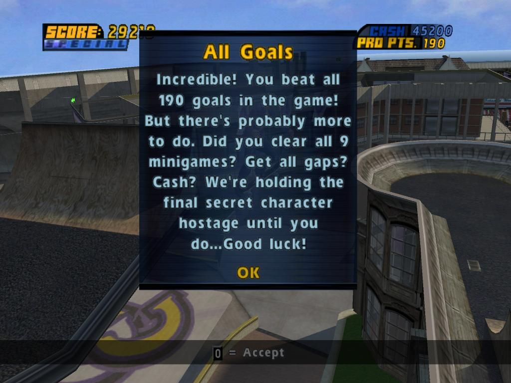 Tony Hawk's Pro Skater 4 (Windows) screenshot: All Goals complete!