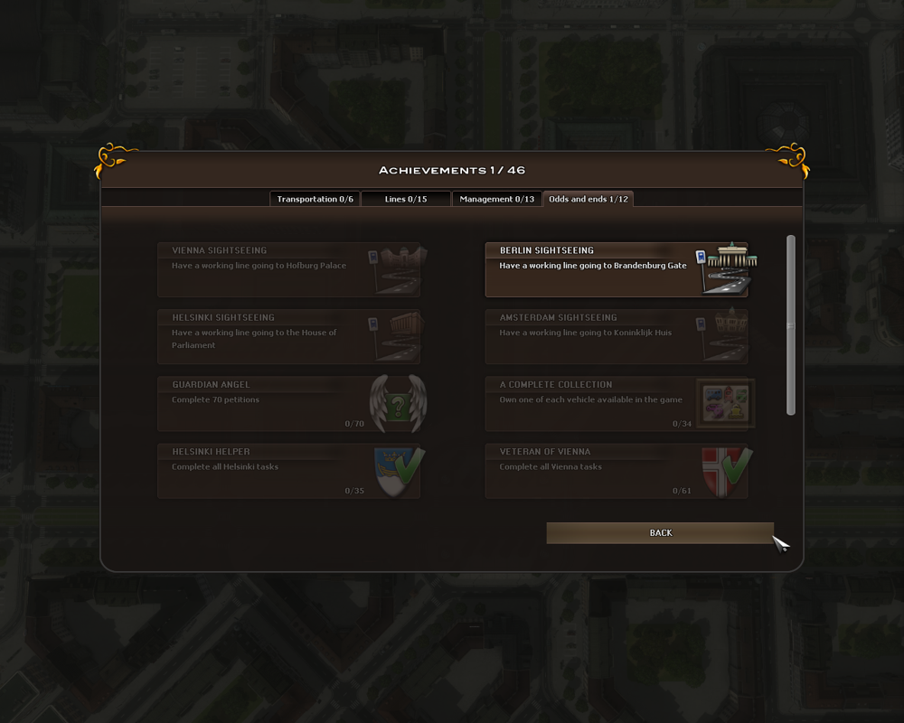 Cities in Motion (Windows) screenshot: It is possible to complete achievements during the game.
