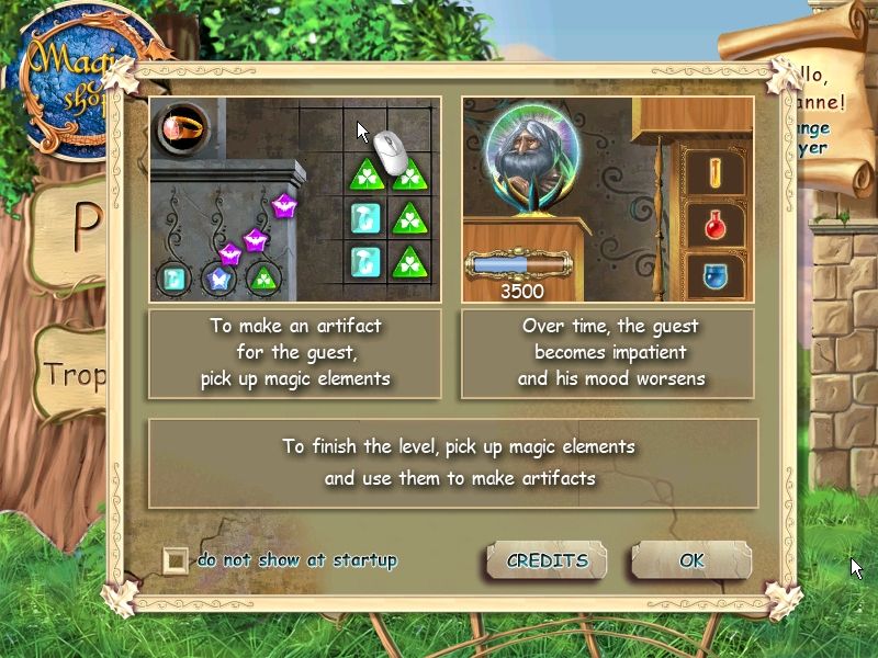 Magic Shop (Windows) screenshot: Tips on basic gameplay