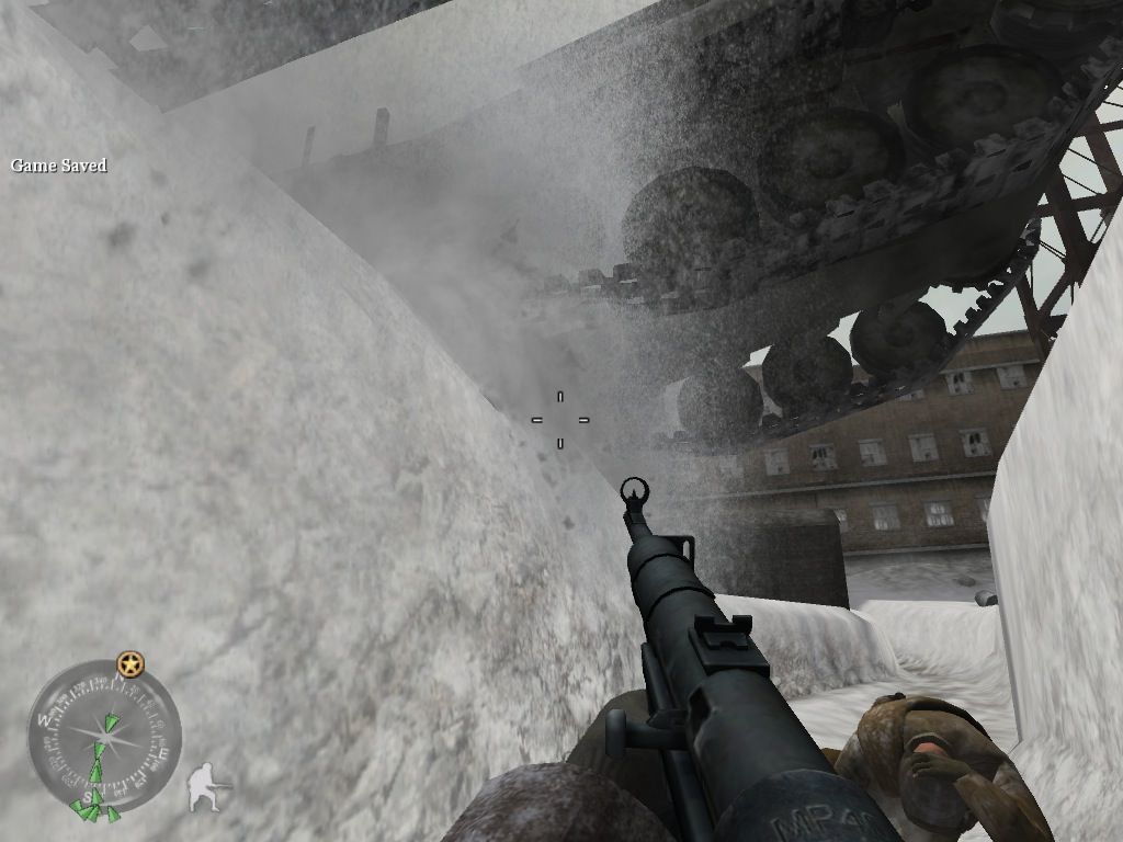 Call of Duty 2 (Macintosh) screenshot: German tanks roll over your trench position