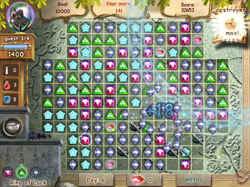 Magic Shop (Windows) screenshot: I used the "destroyer" spell to wipe out a big hunk of tiles.