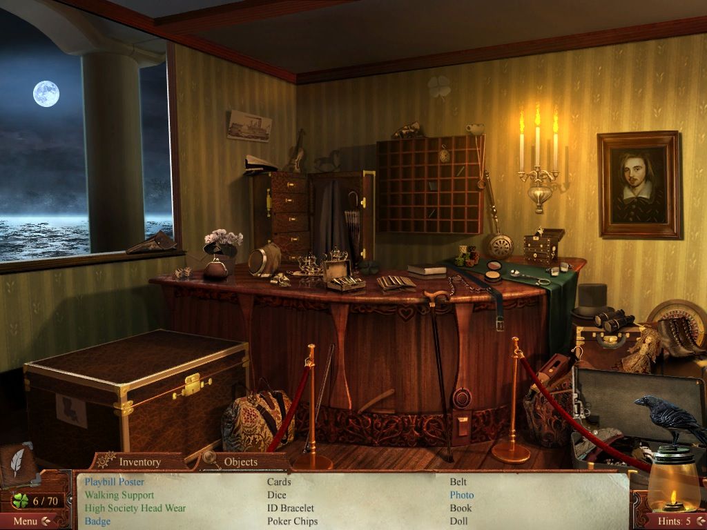Midnight Mysteries: Devil on the Mississippi (Macintosh) screenshot: Riverboat front desk - objects