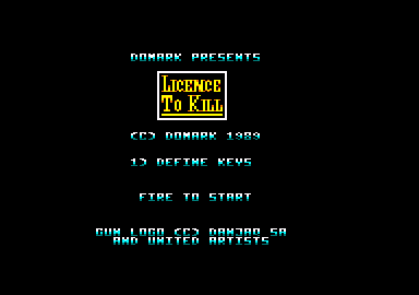 007: Licence to Kill (Amstrad CPC) screenshot: Title screen and main menu