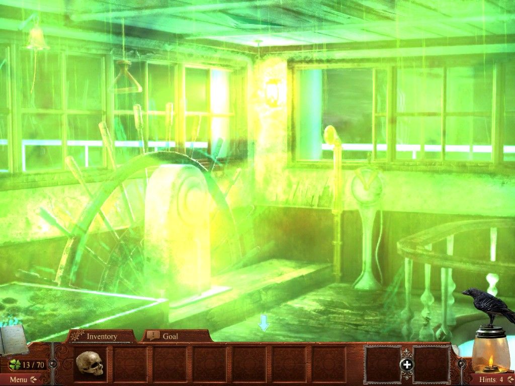 Midnight Mysteries: Devil on the Mississippi (iPad) screenshot: Evil taking over the riverboat pilot house
