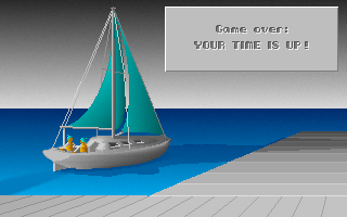 Regatta (DOS) screenshot: Game Over!<br>At least I did not sink
