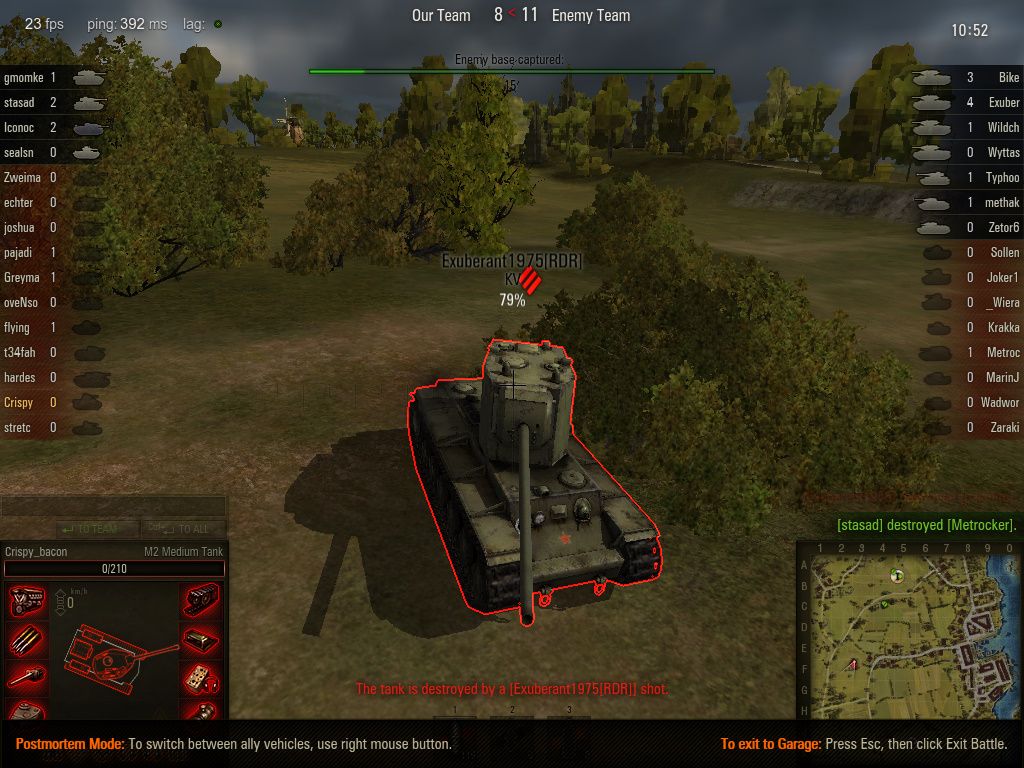 World of Tanks (Windows) screenshot: This enemy KV (tier 5 Russian heavy tank) killed me!