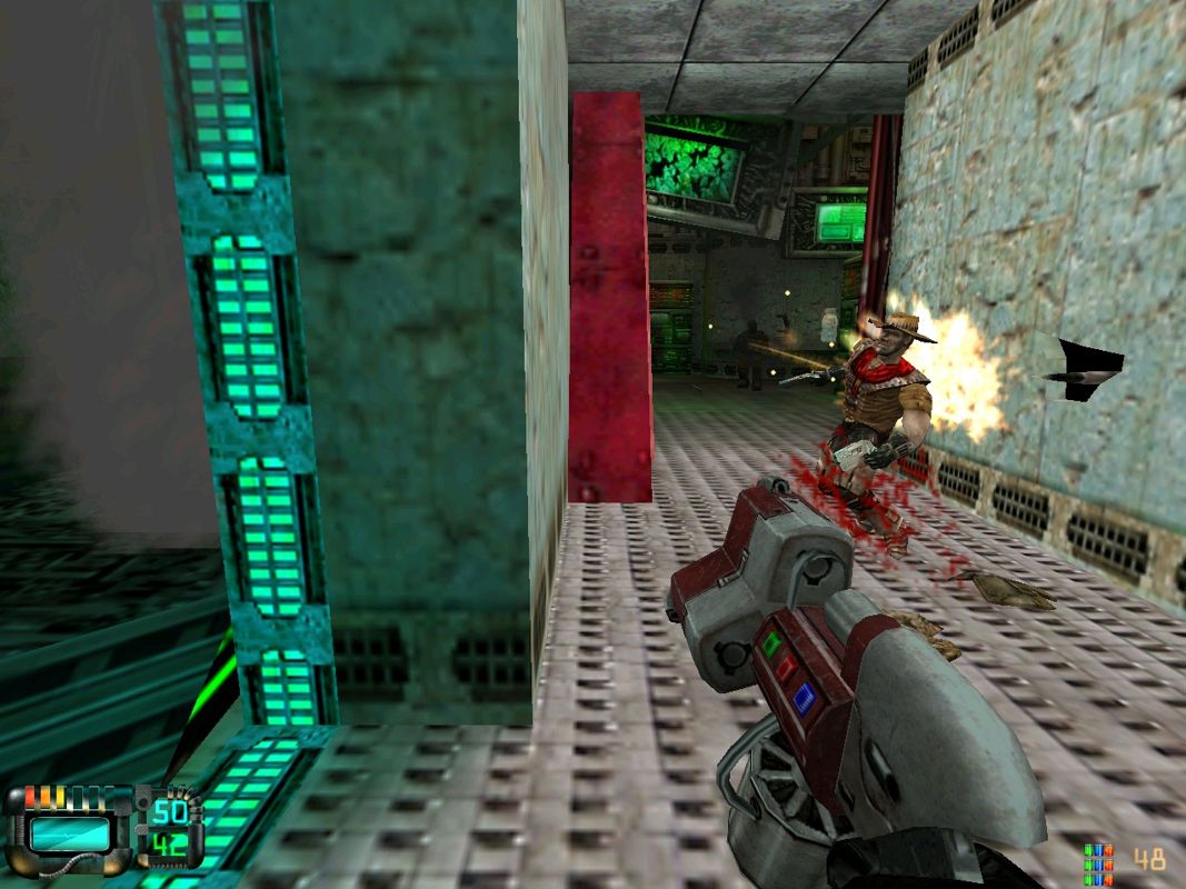 Gunman Chronicles (Windows) screenshot: You can adjust the chemical gun's acid, base, and propellant. Explody!