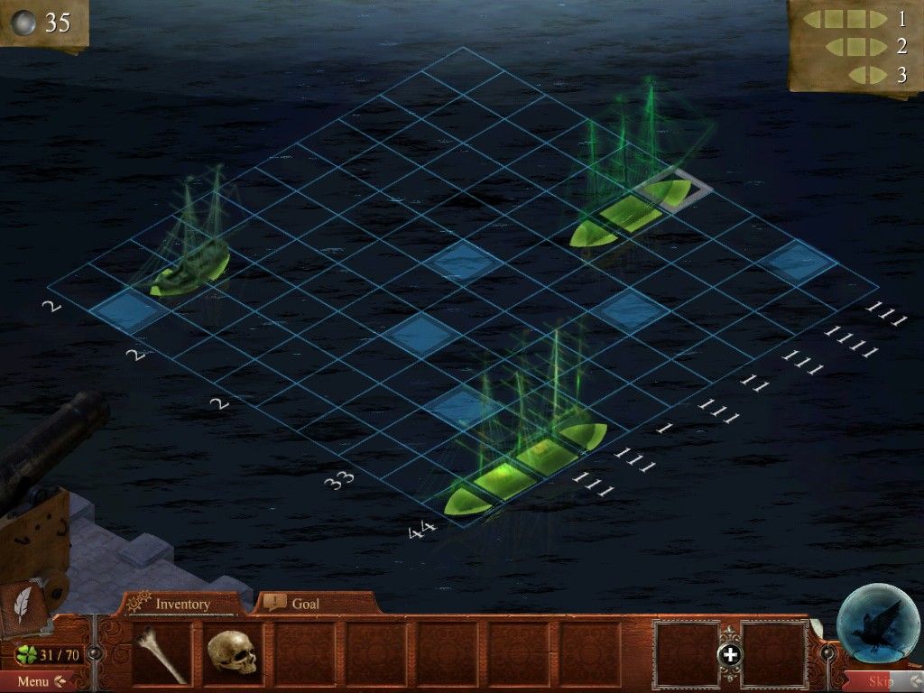 Midnight Mysteries: Devil on the Mississippi (iPad) screenshot: Deptford England 1593 - Battleship style cannon puzzle