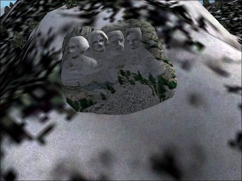 Microsoft Flight Simulator 2002 (Windows) screenshot: This is the fly past of Mount Rushmore in low res