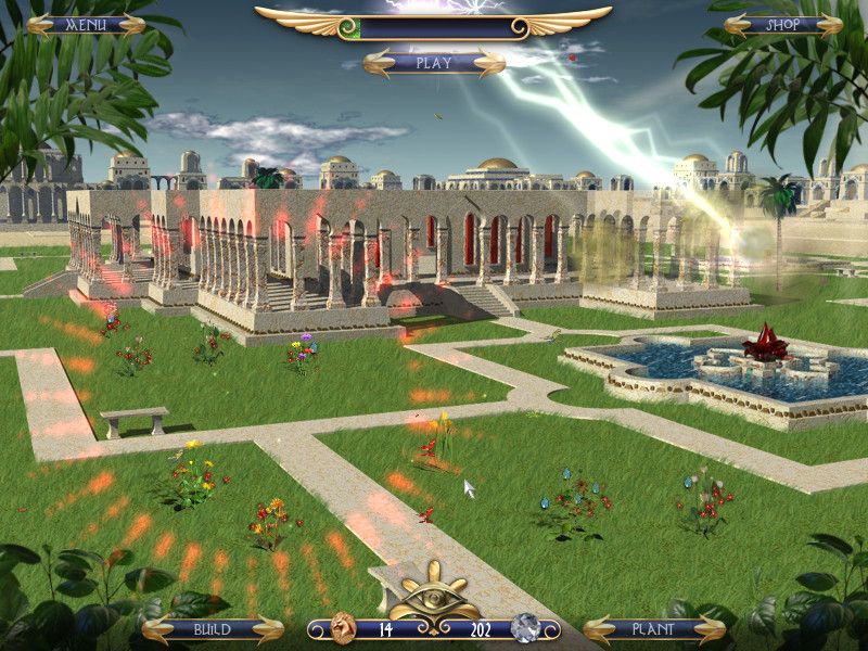 Babylonia (Windows) screenshot: Because of her anger, Ishtar is destroying one of the improvements.