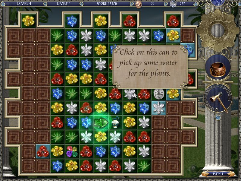 Babylonia (Windows) screenshot: Thirsty plants need water. Click the water jug to get some water for your plants.