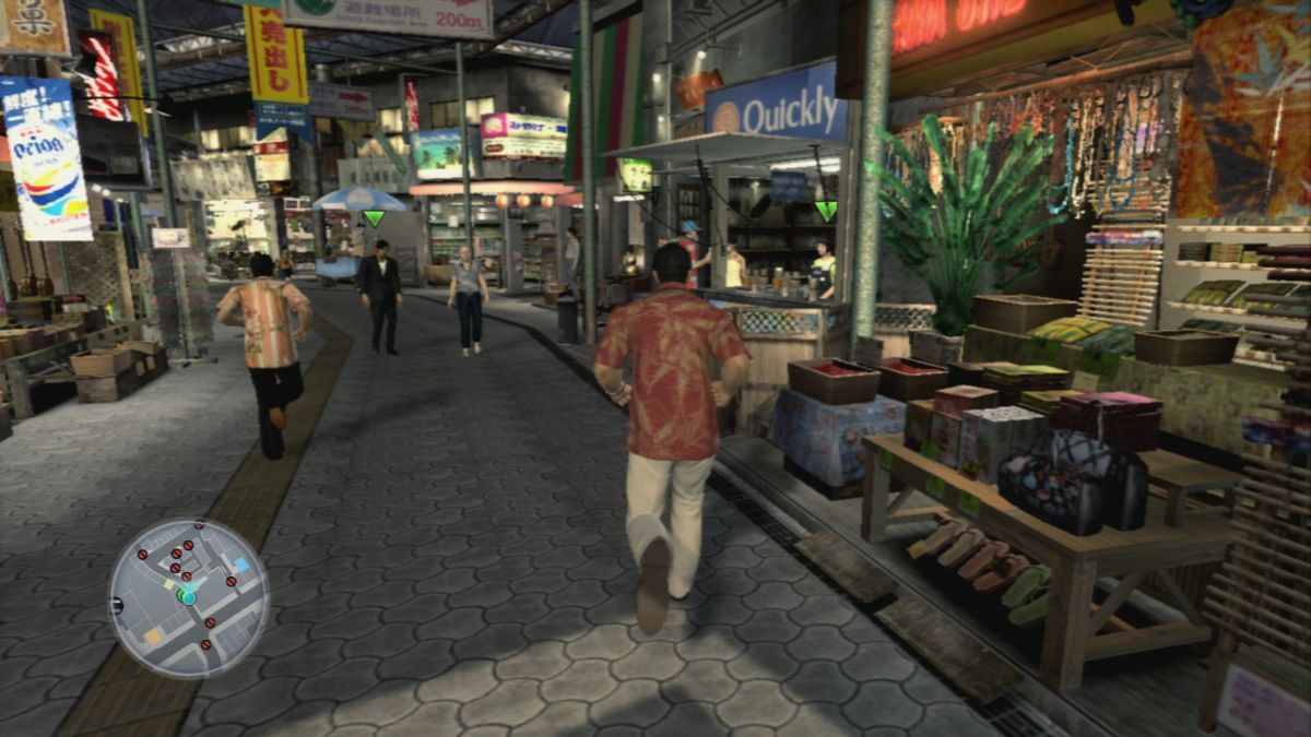 Yakuza 3 (PlayStation 3) screenshot: Streets of Okinawa have a different feel from Kamurocho, but there are still punks who will try and cause you trouble on every corner.