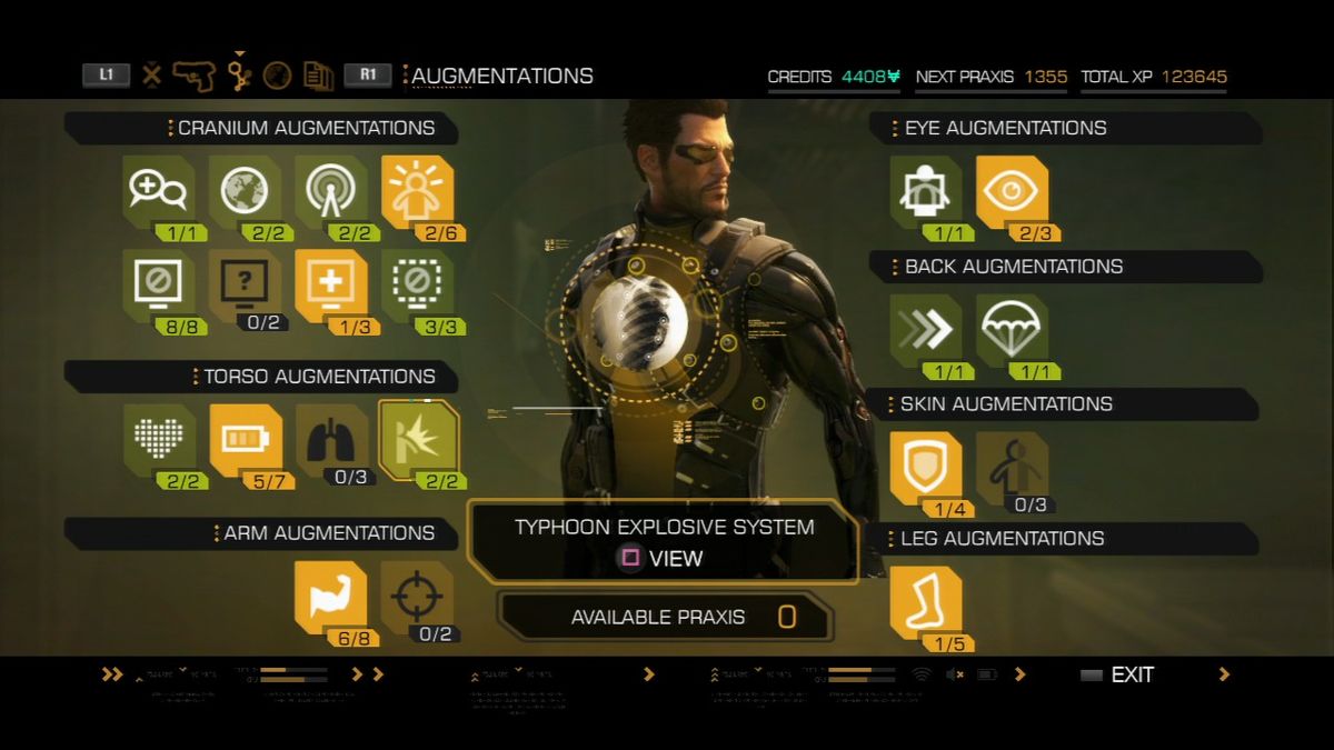 Deus Ex: Human Revolution (PlayStation 3) screenshot: Upgrade the augmentations to your preference as you won't be able to get them all.