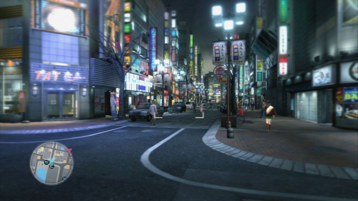 Yakuza 3 (PlayStation 3) screenshot: Day and night cycles are controlled by the story, and city is different during different time of day.
