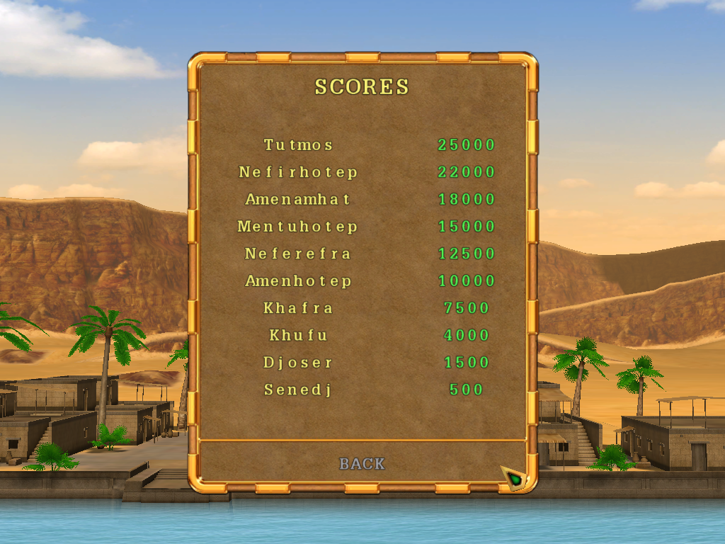 The Great Pharaoh (Windows) screenshot: The high scores