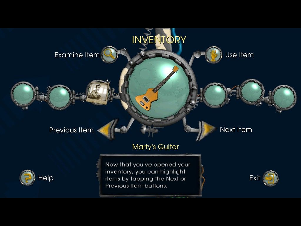 Back to the Future: The Game - Episode 1: It's About Time (iPad) screenshot: Inventory selecting the electric guitar
