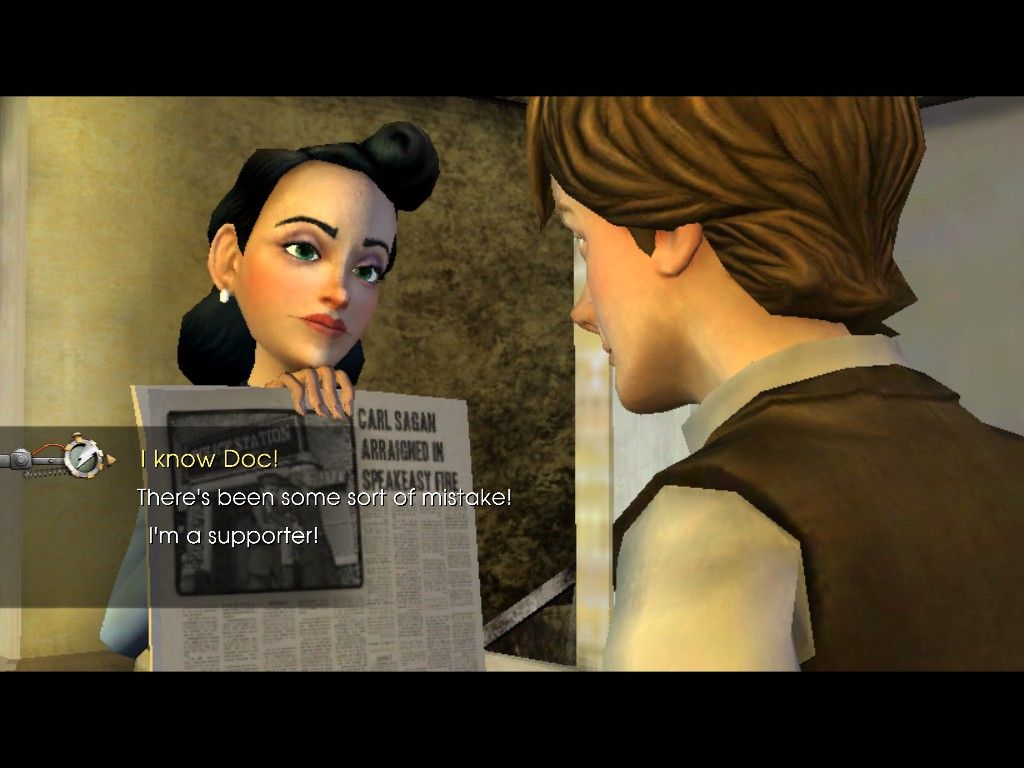 Back to the Future: The Game - Episode 1: It's About Time (iPad) screenshot: Marty talking with young Edna Strickland the reporter