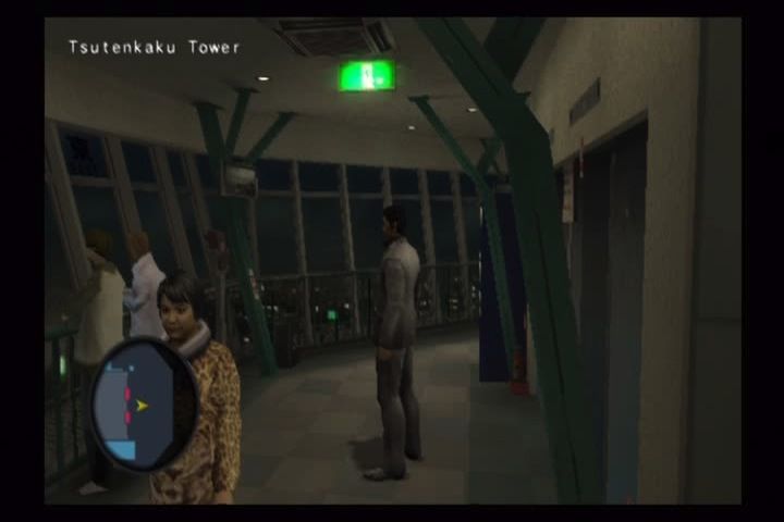 Yakuza 2 (PlayStation 2) screenshot: The real Tsūtenkaku Tower can be entered in the fictional Shinseicho.