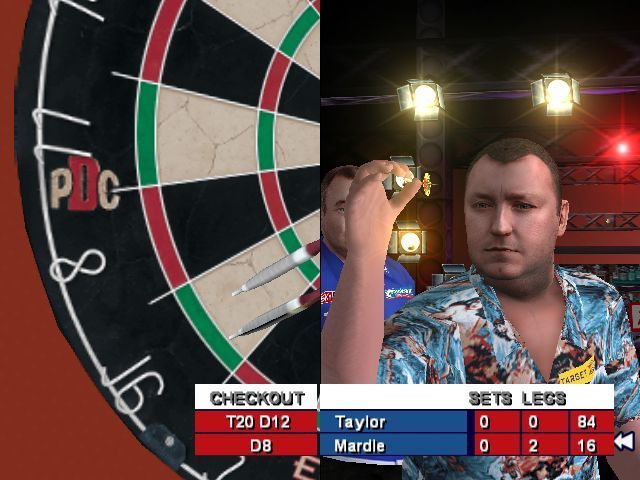 PDC World Championship Darts (Windows) screenshot: During the match the camera zooms in and out just as it would for a televised event.