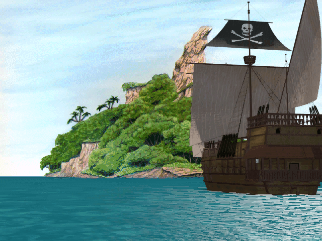 The Gene Machine (DOS) screenshot: Getting there via pirate ship