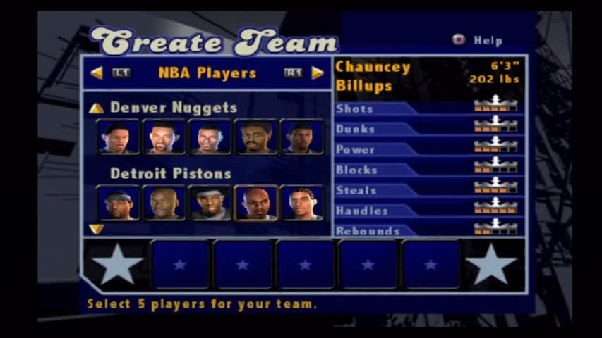 NBA Street Vol. 2 (PlayStation 2) screenshot: Create a team mode lets you pull from NBA players or your own created ballers.