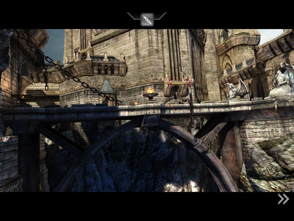 Infinity Blade (iPad) screenshot: Sweeping panoramic shots as you engage your next enemy
