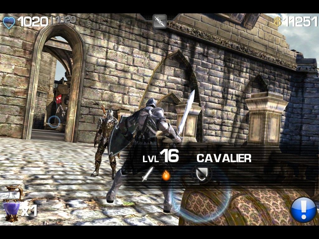 Infinity Blade (iPad) screenshot: Level 16 Cavalier is protecting the treasure chest