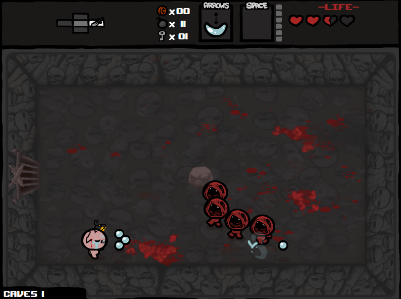 The Binding of Isaac (Windows) screenshot: One of the special, optional, dark rooms where you need to defeat multiple waves of enemies.