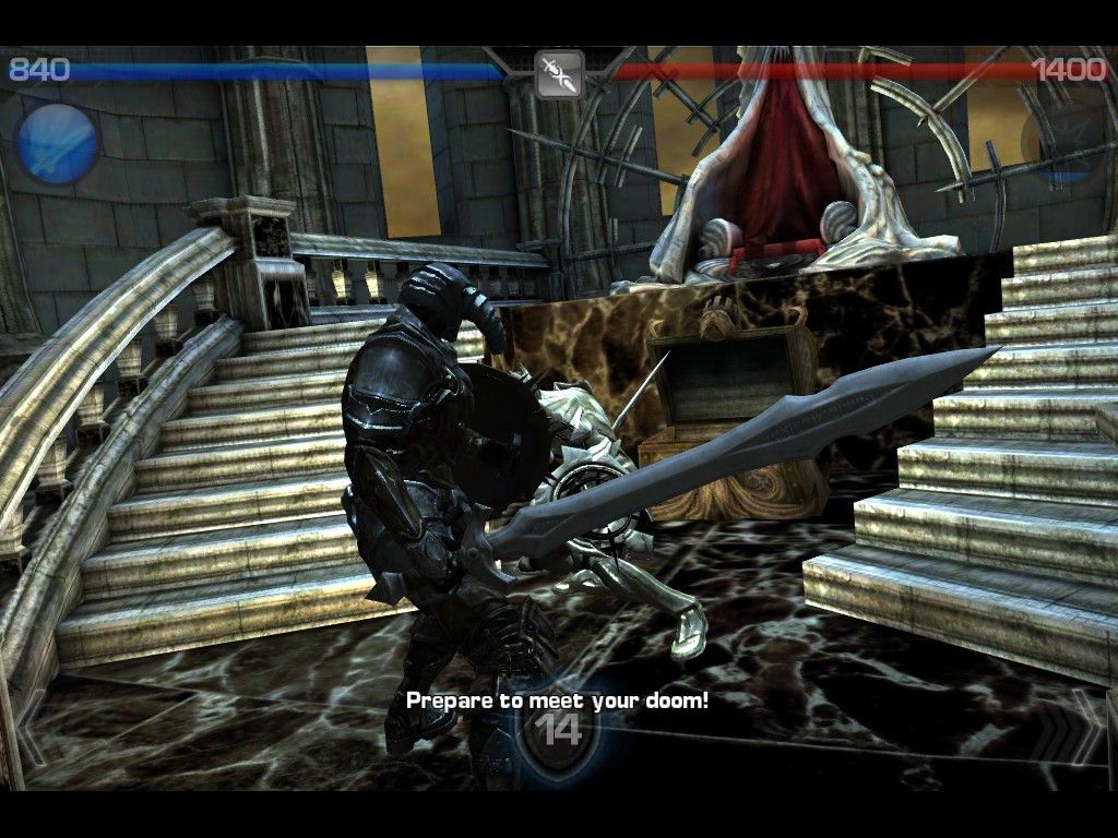 Infinity Blade (iPad) screenshot: The God King is wicked fast and has the Infinity Blade!