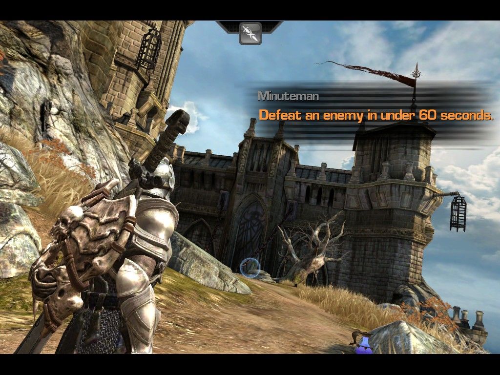 Infinity Blade (iPad) screenshot: When achievements are reached they show briefly in game