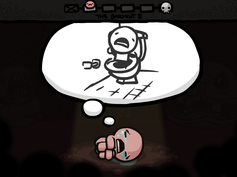 The Binding of Isaac (Windows) screenshot: Descending to a new dungeon - Isaac has a nightmare.