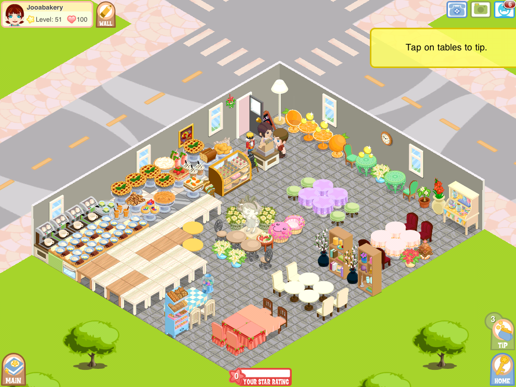 Bakery Story (iPad) screenshot: A bakery with a "cute" theme