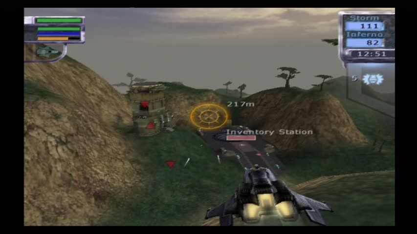 Tribes: Aerial Assault (PlayStation 2) screenshot: If the map supports it, grab a vehicle and take to the skies.
