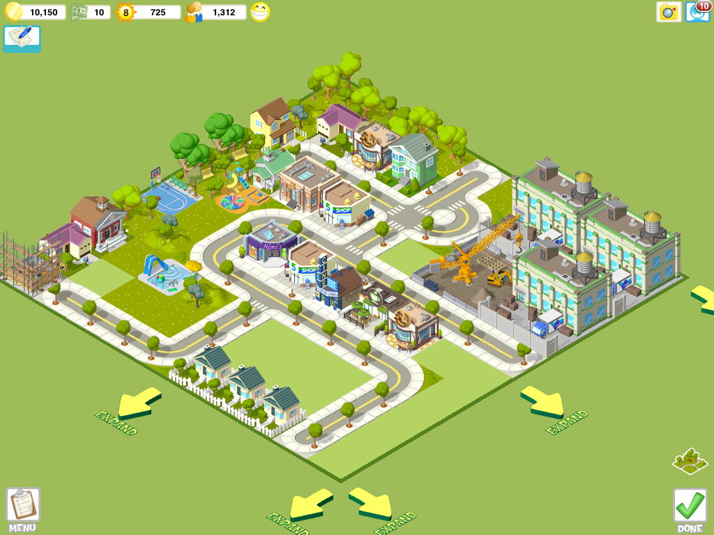 City Story (iPad) screenshot: Lots of construction in progress!
