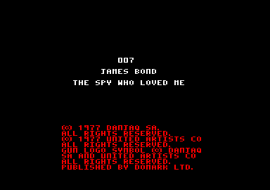 The Spy Who Loved Me (Amstrad CPC) screenshot: Title and credits screen