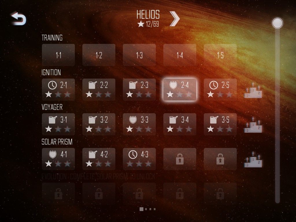 Solar Flux (Windows) screenshot: Select missions.