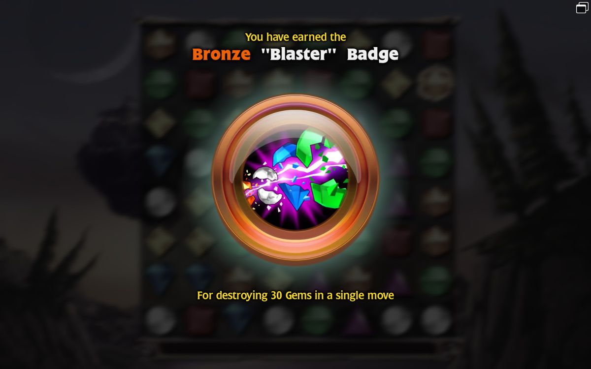 Bejeweled 3 (Windows) screenshot: Earning a badge - this is the game's achievements system