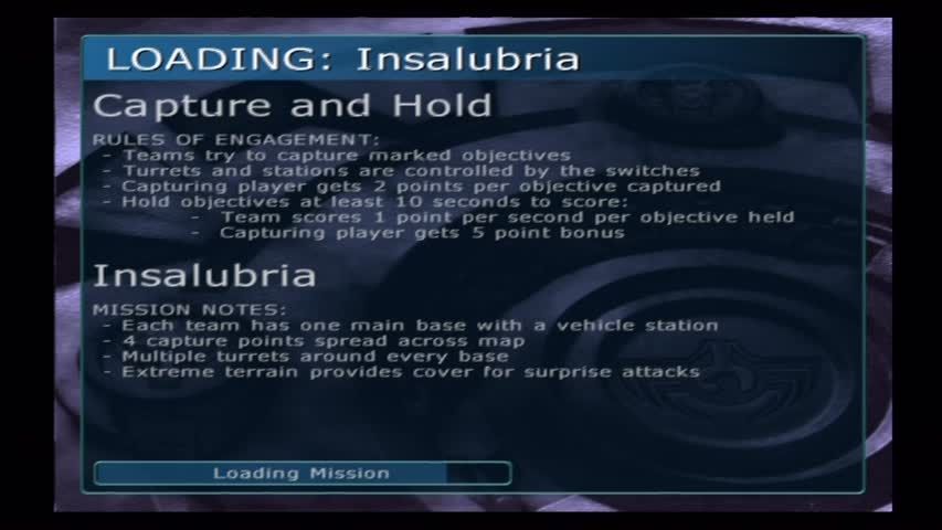 Tribes: Aerial Assault (PlayStation 2) screenshot: Loading screens give info for the upcoming game type and map.