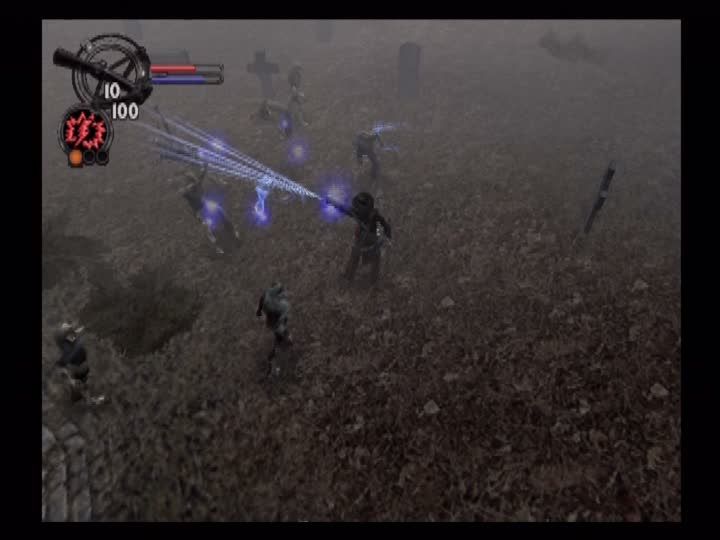 Hunter: The Reckoning - Wayward (PlayStation 2) screenshot: Father Cortez fires a magical attack.