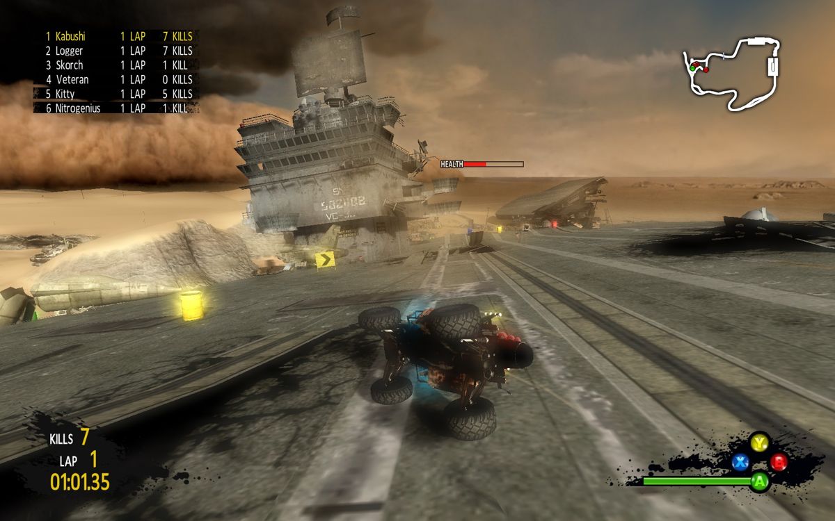 PAM: Post Apocalyptic Mayhem (Windows) screenshot: Racing on a deserted carrier