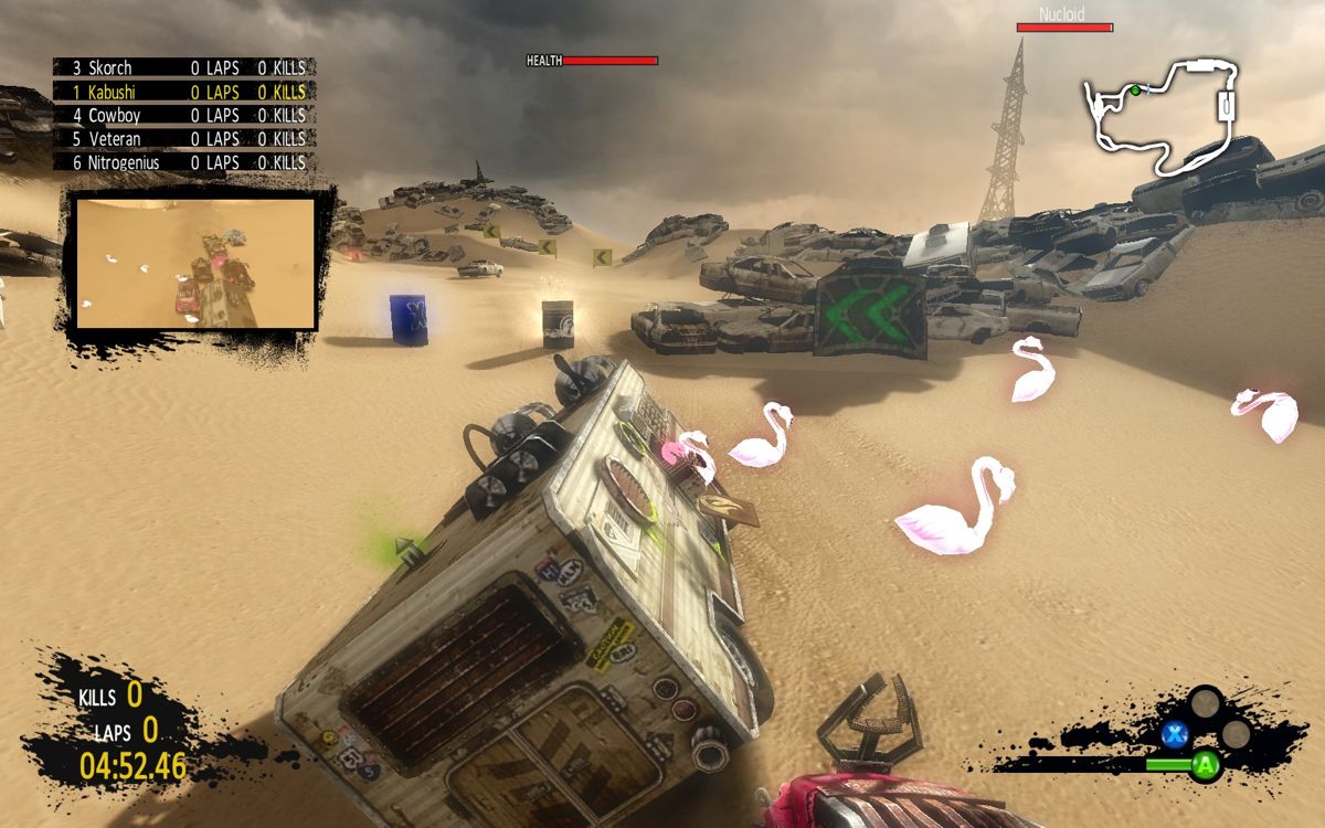 PAM: Post Apocalyptic Mayhem (Windows) screenshot: A candidate to the weirdest weapon of 2011 - The Flamingos!
