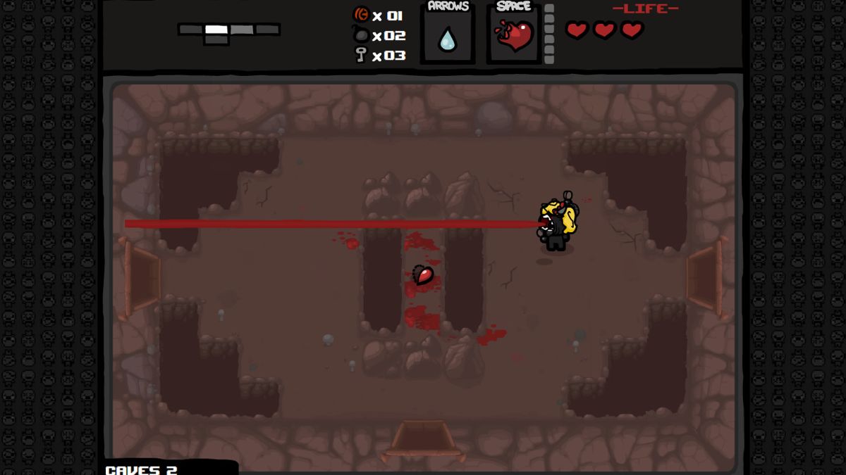 The Binding of Isaac (Windows) screenshot: Magdalene (unlockable character) shoots a beam after signing a pact with the devil.