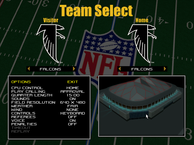 Total Control Football (DOS) screenshot: Choosing our teams...