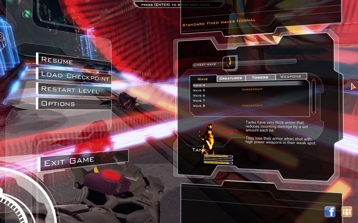 Sanctum (Windows) screenshot: Information about upcoming enemies
