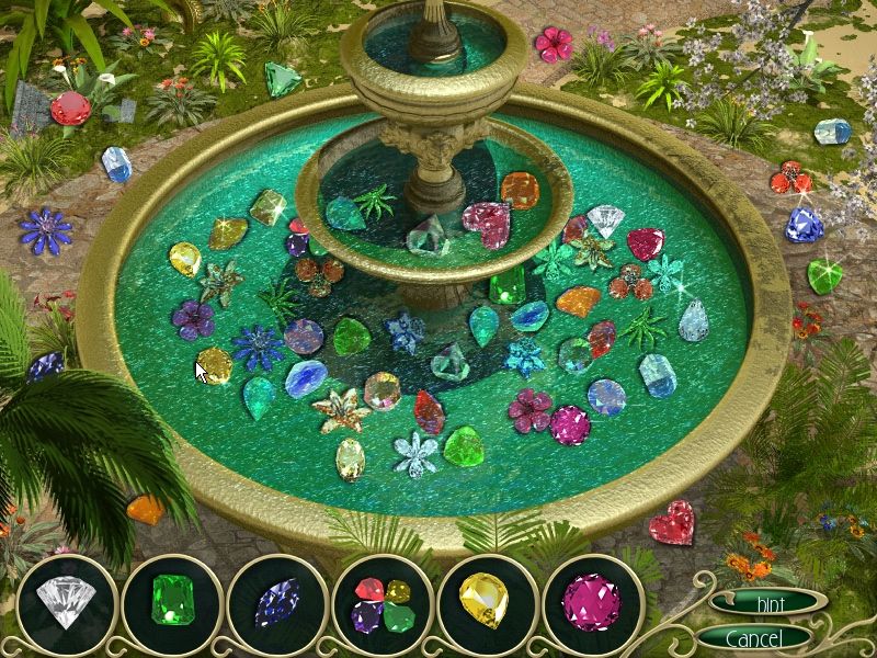 Jewel Match 3 (Windows) screenshot: The fountain - the first hidden object game.