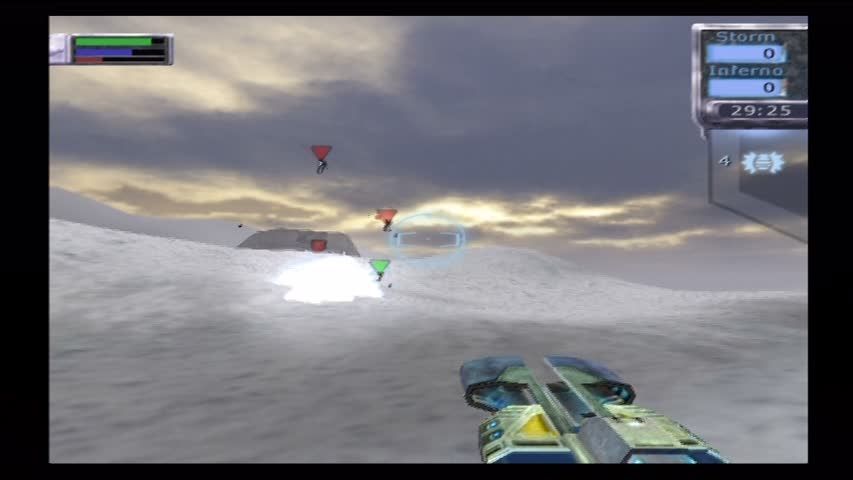 Tribes: Aerial Assault (PlayStation 2) screenshot: Open battlefields mean you'll have to travel to the fight.