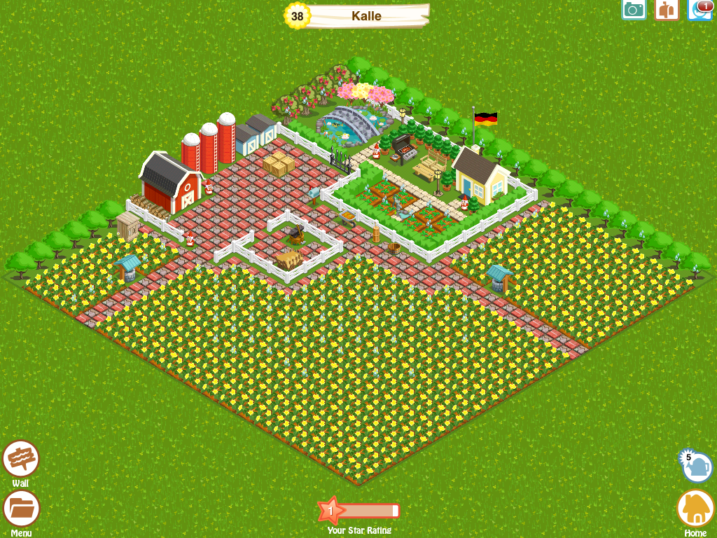 Farm Story (iPad) screenshot: A tidy farm with a barbecue grill