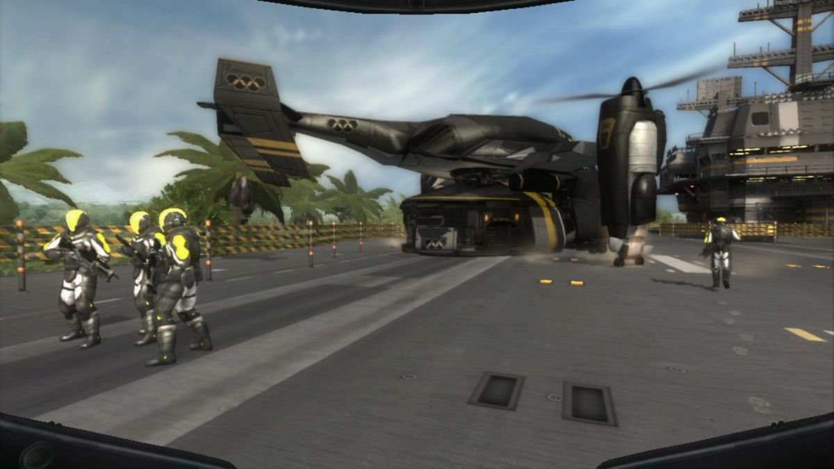 Haze (PlayStation 3) screenshot: Mantel base of operations, a land carrier.