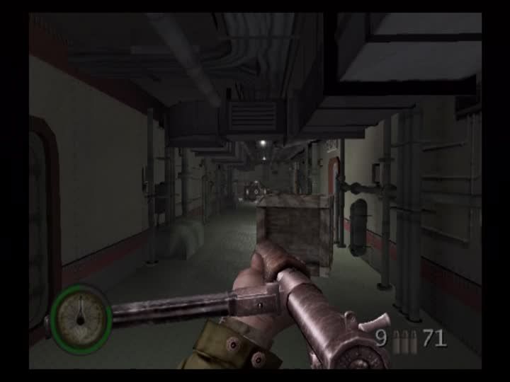 Medal of Honor: Rising Sun (PlayStation 2) screenshot: Shooting through a Japanese supercarrier.