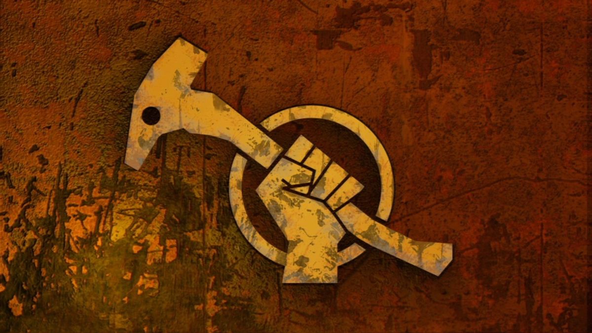 Red Faction: Guerrilla (PlayStation 3) screenshot: Red Faction logo appearing seamlessly as you pick up your hammer.